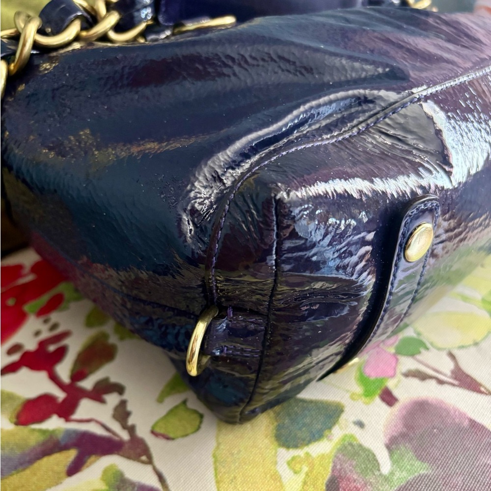 Coach Patent Leather Satchel in Deep Navy Blue with Gold Hardware - Picture 8 of 11